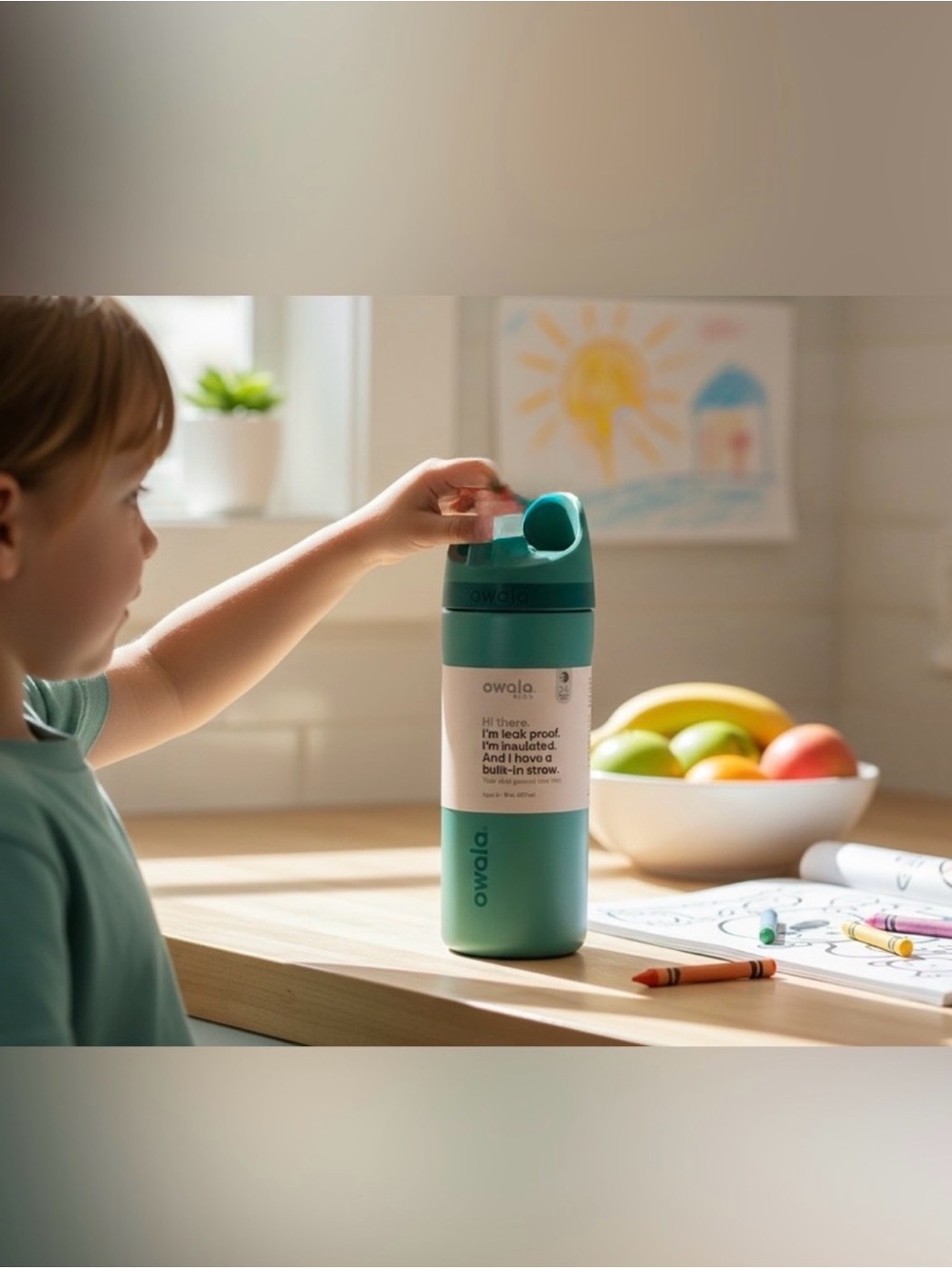 Owala Kids Insulated Water Bottle 16oz Teal Flip Straw Leak Proof